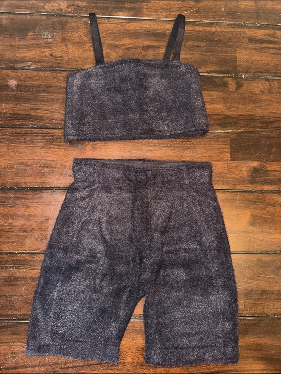 Gymshark Other - Gymshark Black Fuzzy Bralette & High-Waist Shorts Set